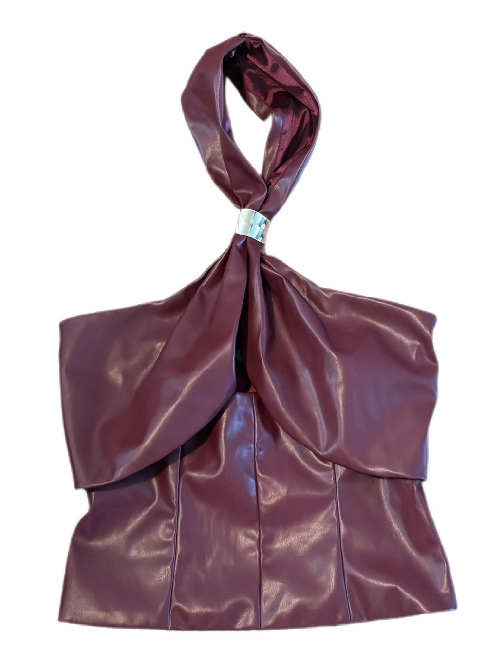 NWT Sunday in Brooklyn Faux Leather Halter Top Burgundy Corset Bodice XS